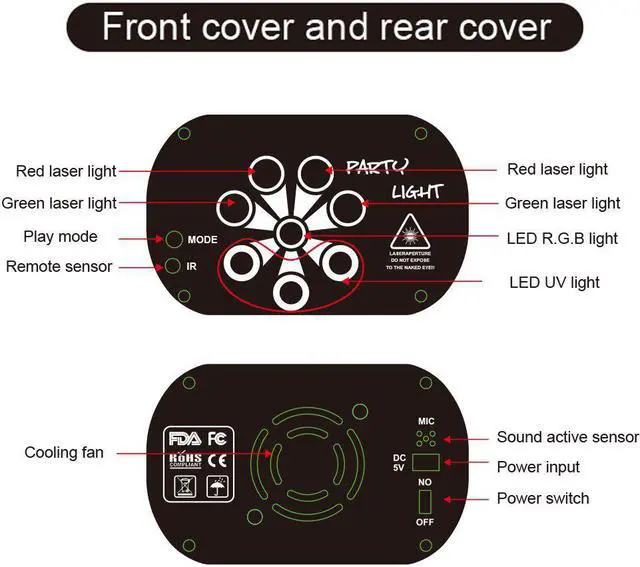 Alt view image 3 of 5 - USB Rechargeable 120 Patterns Laser Projector Lights RGB+UV DJ Disco Stage Party Lights for Christmas Halloween Birthday Wedding