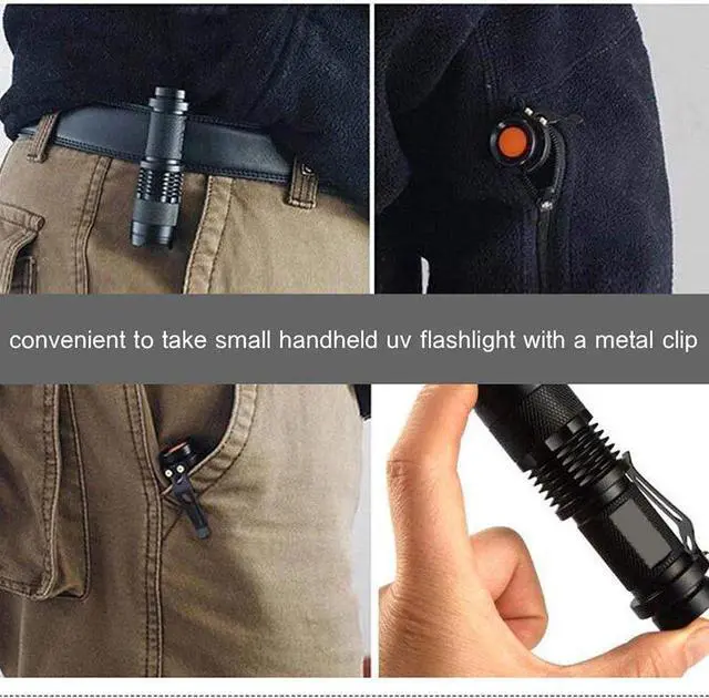 Alt view image 5 of 5 - EZK20 Dropshipping Mini Zoomable 3 Modes Scorpion UV LED Flashlight Ultraviolet Torch Money Detector Pet Urine Stains Detecto