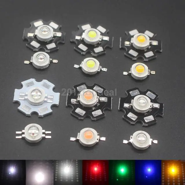Main image of 10-100pcs 1W 3W Warm / White/blue/ Royal Blue red/green/yellow/660nm UV Violet RGB High Power LED Chip Light with PCB or not pcb