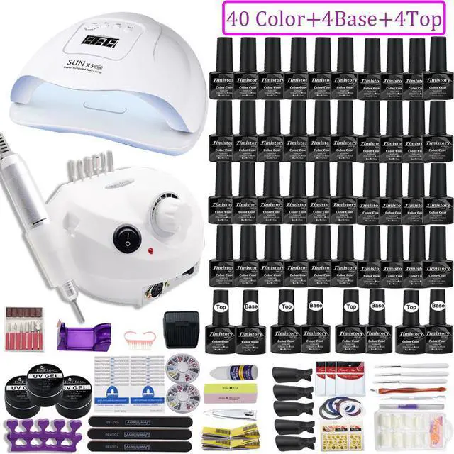 Main image of LED Lamp Nail Set Acrylic Kit 40&20 Colors Nail Gel Polish Manicure Set With 35000/20000 RPM Nail Drill Machine Nail Art Tool