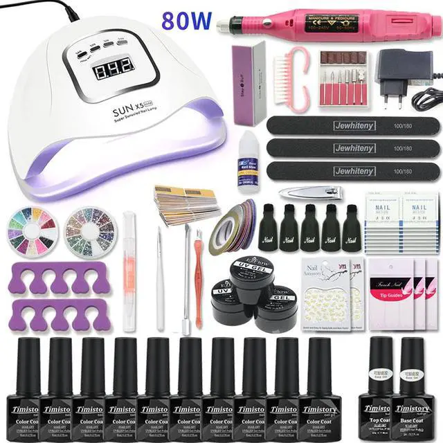 Alt view image 2 of 5 - Set For Nail Kit 120W/80W/54W UV Lamp 10 Color Gel Varnish Set Nail Drill Machine Kit Nail File Tool Nail Extension Set