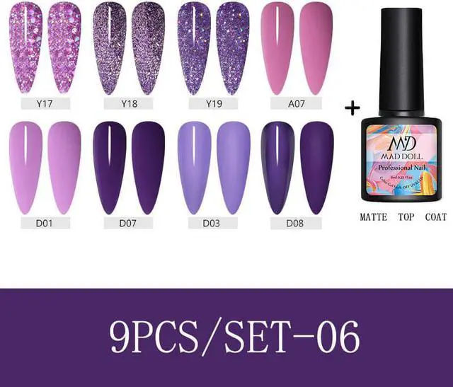 Alt view image 3 of 5 - DOLL 9 Pcs/Set 8ml  Summer Series Gel Polish Blue-violet Color Semi Permanent Glitter Gel Need UV Gel Nail lamp Nail Art Gel