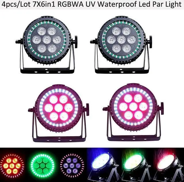 Main image of PAID 4pcs/lot 7x6in1 RGBWA UV +Lime LED Par Light Rainbow Ring Effect IP65 LED Outdoor Par Can Lights
