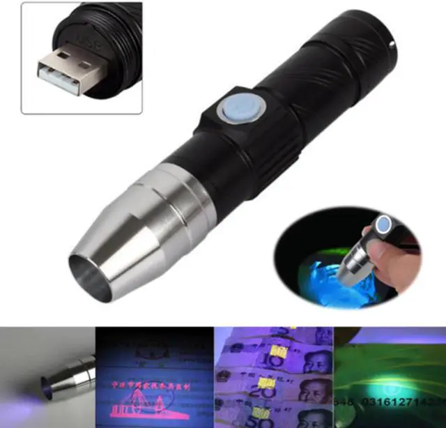 Alt view image 4 of 5 - 365nm Led Jade Multifunctional UV Flashlight Pen USB Rechargeable Tool Portable Blacklight Torch Mini Fluorescer Money Detector