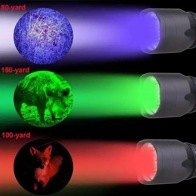 Alt view image 5 of 5 - 15W Blue RED Green Light Portable LED Flashlight 18650 Lampe Hunt Linterna 395NM Black Light UV LED Torch Pet Urine Detector