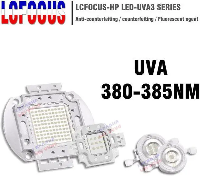 Main image of Power LED Chip 1W 3W 5W 10W 20W 30W 50W 100W UV Purple 380nm 385nm COB Ultraviolet Lights 1W 3W 5W 10W 20W 30W 50W 100W