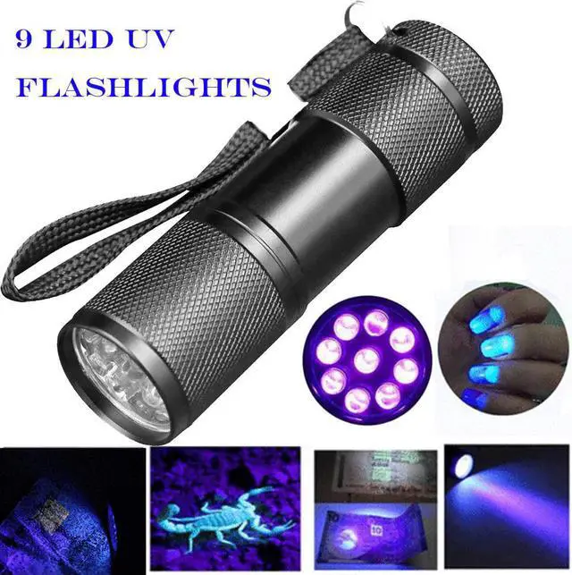 Main image of 9 LED Flashlight Blacklight Detection 9 LED Ultra Violet Mini Flashlight Torch Light Lamp AAA battery Flashlights