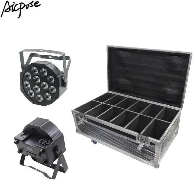 Main image of 12pcs/lots 12x12W 6 in 1 RGBWA UV Led Par Light With Flight Case Flat Par Led Wedding Light Stage Light 12*12w With Air Case