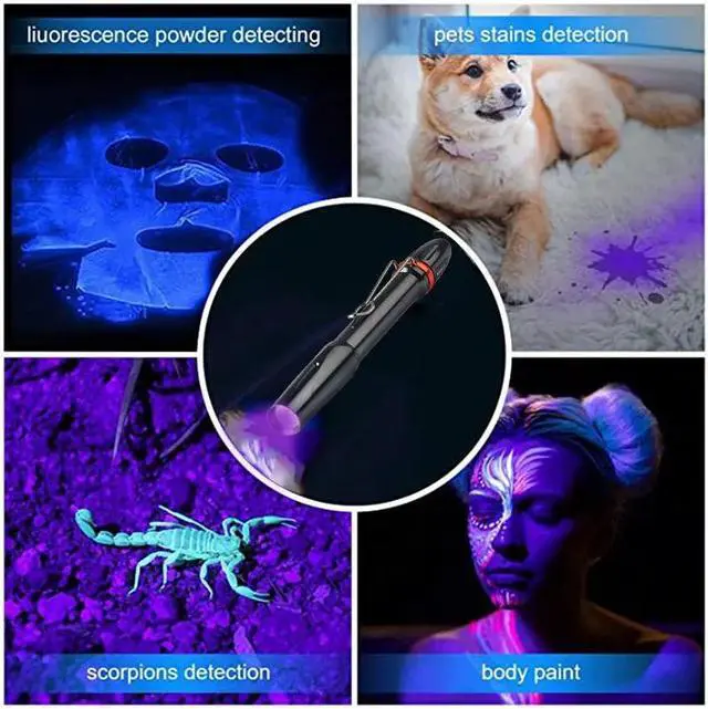 Alt view image 2 of 5 - Clip UV Black Light Flashlight Strong Ultraviolet Light 395nm 365nm Uv-Light Led Pen Torch For Glue Curing Money Detector