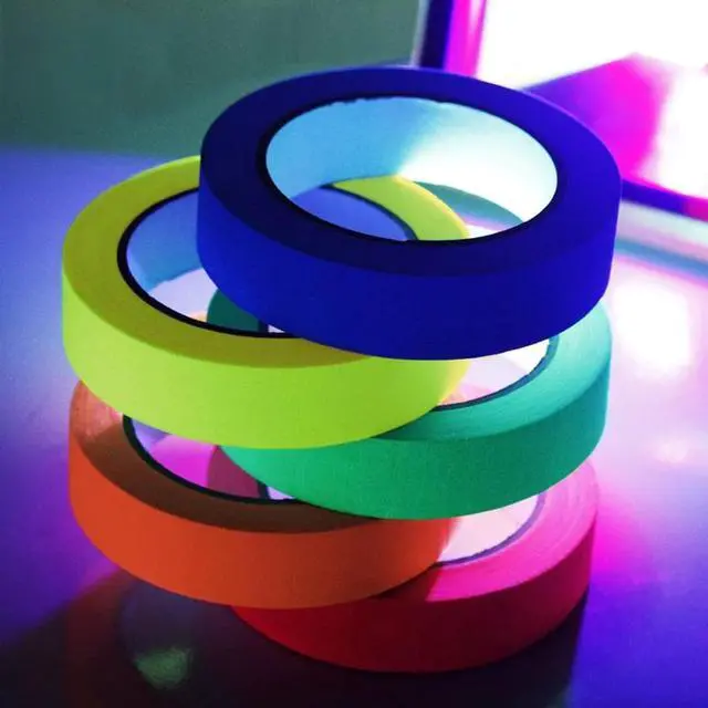 Alt view image 4 of 5 - Black light Reactive Fluorescent Cloth Tape Glow in The Dark Neon Gaffer Tape 0.6in x 16ft Decorative Paper Tape for Party*
