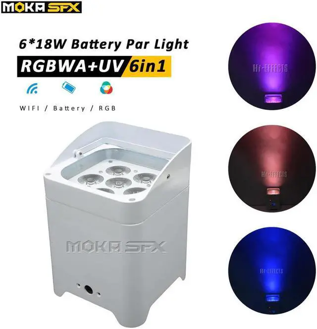 Main image of 6x18w led Par light rgbwa uv 6 in1 wireless battery powered led uplights wifi App dmx led par lights for wedding Church Party