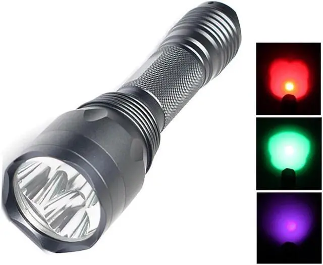 Alt view image 2 of 5 - 15W Blue RED Green Light Portable LED Flashlight 18650 Lampe Hunt Linterna 395NM Black Light UV LED Torch Pet Urine Detector