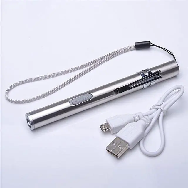 Alt view image 4 of 5 - 1 Pc LED Flashlight USB Rechargeable High-light Pocket Stainless Steel Light Electric Torch for Camping Hiking Fishing Outdoor