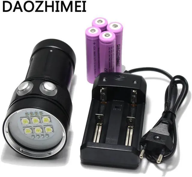 Main image of 8000 Lumens Led Underwater Video Light 6 White Led + 4x Red Light+4x UV / Blue Light Waterproof Diving Flashlight
