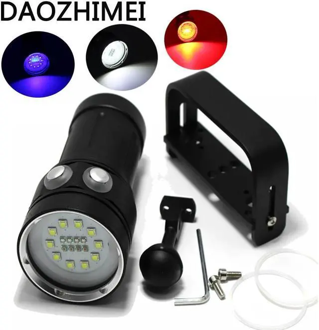 Main image of 8000 Lumens 10*XM-L2 LED White Light +4x Red Light+4x UV Light Diving Photography Flashlight Torch 200m Underwater Video Light