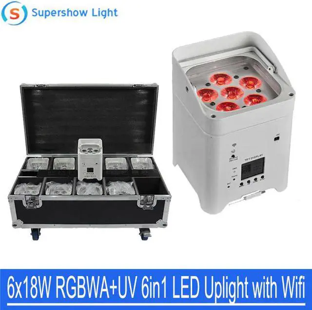 Main image of Battery Uplight Wireless DMX IR Remote Phone APP Wifi Control 6X18W RGBWA+UV 6in1 with Charging Flight Case