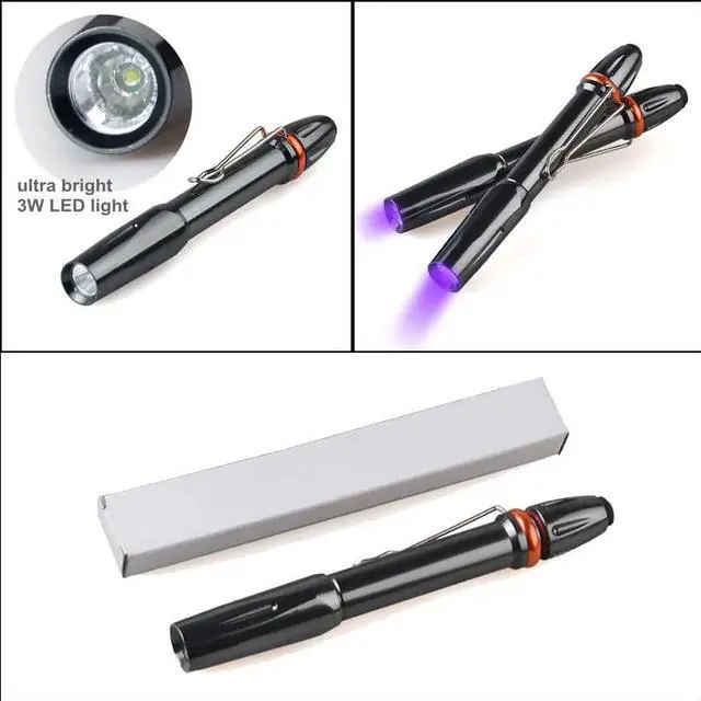 Alt view image 3 of 5 - Clip UV Black Light Flashlight Strong Ultraviolet Light 395nm 365nm Uv-Light Led Pen Torch For Glue Curing Money Detector