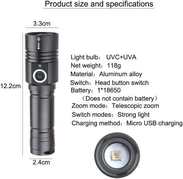 Alt view image 2 of 5 - Light 365nm Ultra Violets mini Ultraviolet Lanterna IP65 Waterproof Invisible Torch for Pet Stains Use 18650 EDC Light