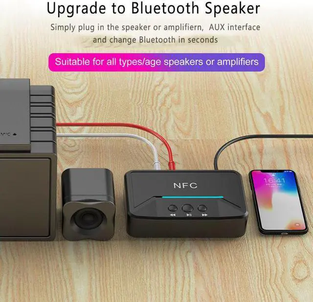 Alt view image 4 of 5 - Wireless NFC Bluetooth 5.0/4.2/4.1/4.0/3.0/2.0/1.0 Receiver 3.5mm AUX HiFi Stereo Audio Adapter For Car Speaker