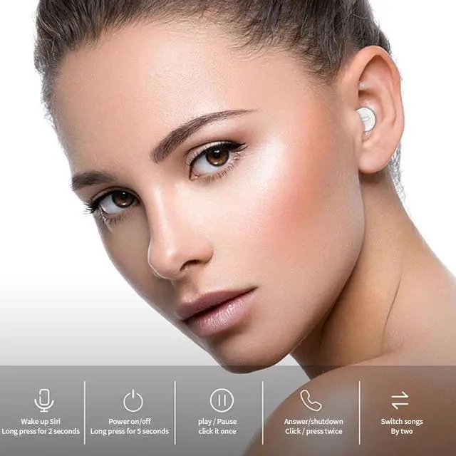 Alt view image 3 of 6 - Mini Wireless Headphones Invisible Bluetooth Earphone Button Control Earbuds 3D Stereo Music Headsets Waterproof With Microphone
