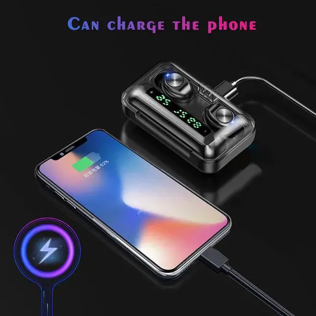 Alt view image 4 of 5 - tws wireless headphones bluetooth 5.0 Touch earphones LED Display sport Earbuds With Power Bank Mic Call gaming headset