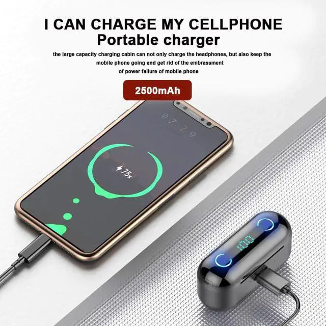 Alt view image 2 of 5 - Bluetooth Earphone TWS Headphones 2500mah Power Bank Wireless Earbuds Gaming Headset with Mic for  iphone phone