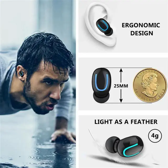 Alt view image 3 of 5 - Wireless Bluetooth V5.0 Earphone 5.0 TWS Sport Earbuds Deep Bass In-Ear Gaming Headphones Hands- with Mic Charging bank