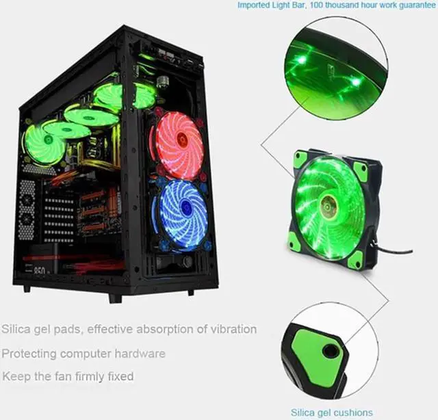 Alt view image 4 of 5 - Computer Case Fan Cooling Fans 120mm Heatsink Cooler 18dB 4 Pin 3 Pin Fluid Bearing LED Computer Cooling Fan DC12V Radiator