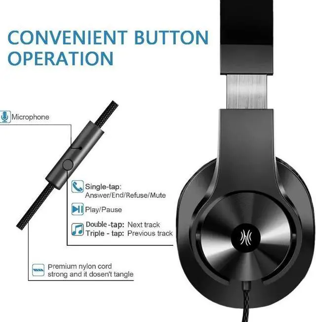 Alt view image 3 of 5 - T3 3.5mm Wired Headphones Earphone Portable Stereo Over Ear Headband Headset With Microphone For Computer Phone PC