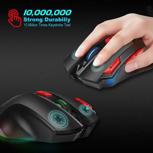 Alt view image 2 of 5 - Wireless Gaming Mouse, 6000 DPI Wireless RGB Gamer Mouse with 7 Programmable Buttons, Built-in 1200mAH Battery