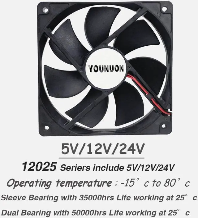Alt view image 2 of 5 - 120mm 12cm 12025 Fan 5V 12V 24V 120mm*120mm*25mm Fan DC Brushless Cooling Fan 120x120x25mm USB 2PIN PC Computer Case Cooler