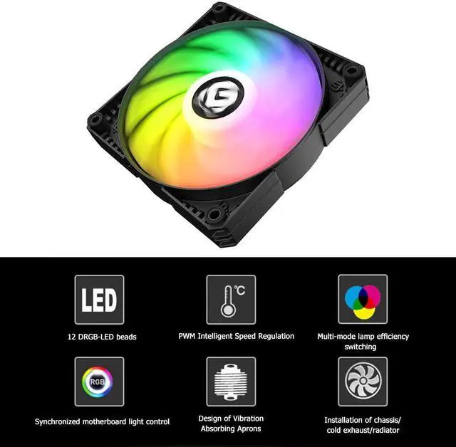 Alt view image 4 of 5 - 120mm/140mm Gorgeous PC Case Cooling Fan Built in 12pcs LED DRGB 4Pin PWM Chassis Heatsink Color Cooler Cooling Fan Dropship