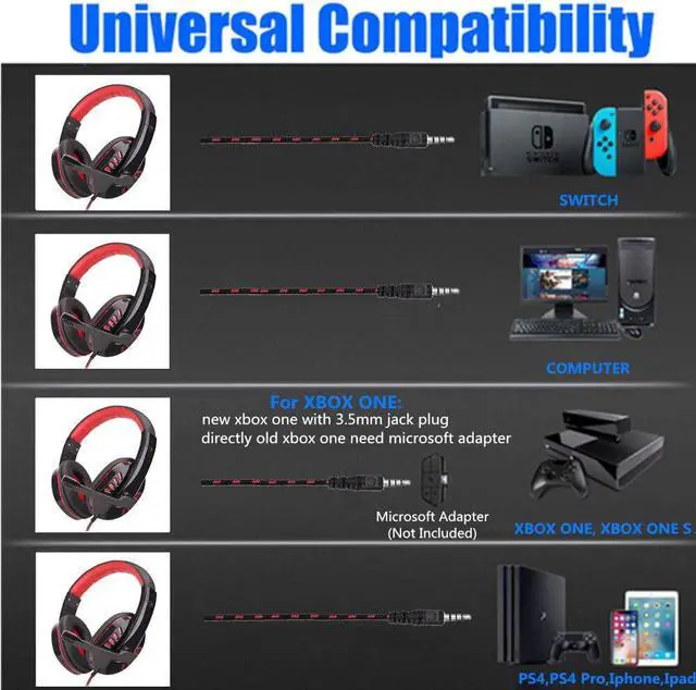 Alt view image 2 of 5 - 2 Style Gaming Headset with Mic-Sound Clarity Noise Reduction Headphone LED Lights for PS4 XBOX-ONE PC Laptop Earphones