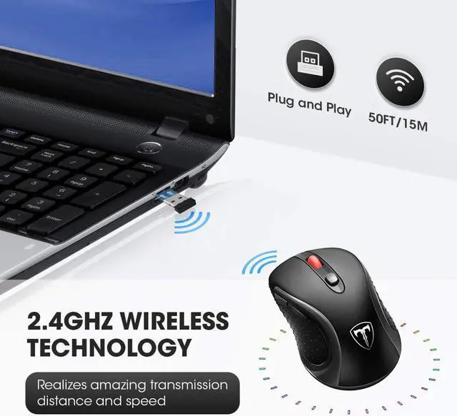 Alt view image 3 of 5 - Wireless 2.4G USB Optical Mouse Computer Gaming Mouse with Ergonomic 2400DPI 6 Buttons for Laptop Notebook PK Pictek