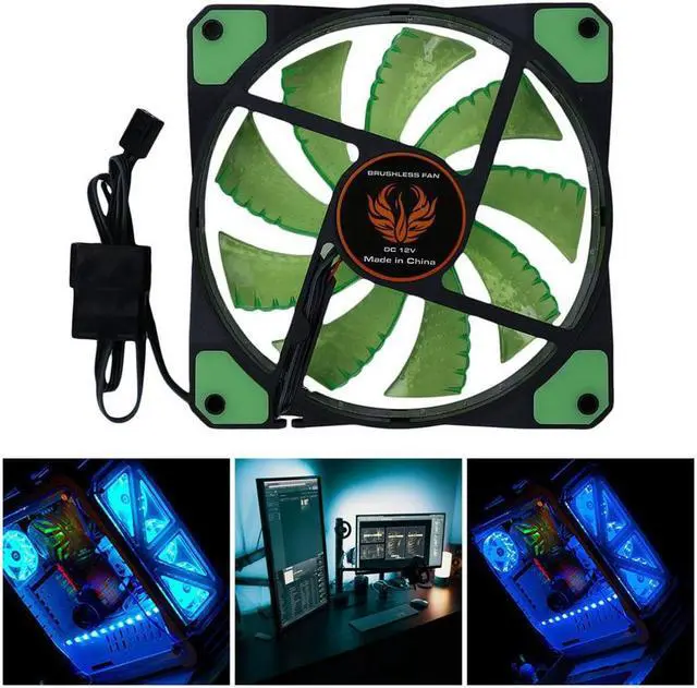 Alt view image 5 of 5 - 120mm 15 LED Ultra Silent Computer PC Case Cooling Fan CPU Cooler 12V With Rubber Quiet Molex Connector 3/4Pin Plug Fans Cooler