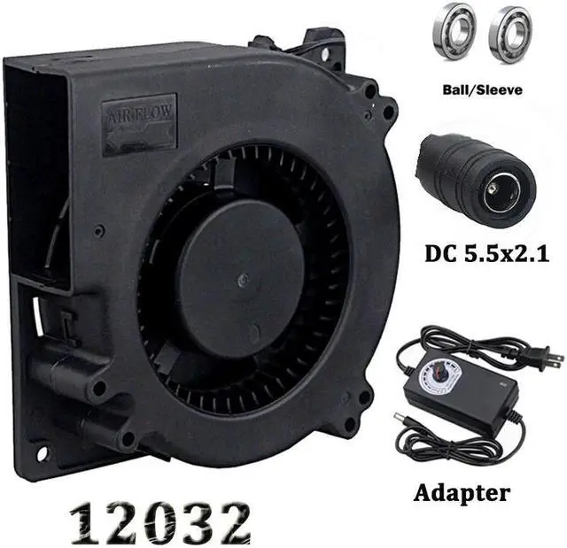 Main image of 120mm Fan 12V DC Female Connector Ball 12032 120x32mm Centrifugal Cooling Fan w/AC 110V 220V Adapter Radial Turbo Cooler
