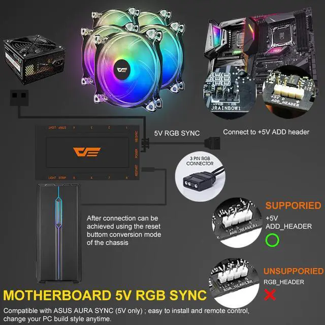 Alt view image 2 of 5 - CF8 PC Case Fan 120mm SYNC RGB 5V 3Pin Computer Case Fan Clear Frame Quiet Remote Adjust Speed Computer Cooling Fan