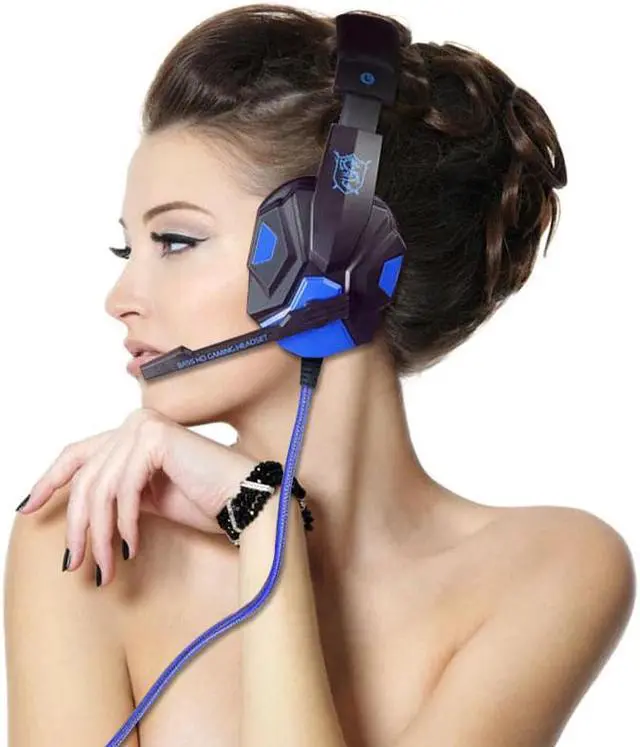 Alt view image 3 of 5 - Gaming Headphones Wired Headphones Audio Headphones Stereo Headphones With LED Light Microphone For Computer PC Gamer
