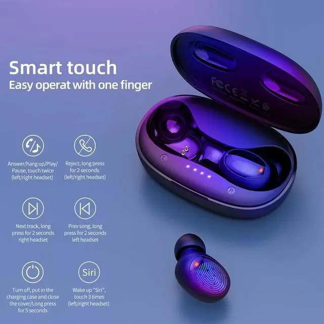 Alt view image 4 of 5 - TWS True Touch Bluetooth Earphones HD Stereo Wireless Headphones Noise Cancelling Gaming Sport Headset 500mAh Charging Box