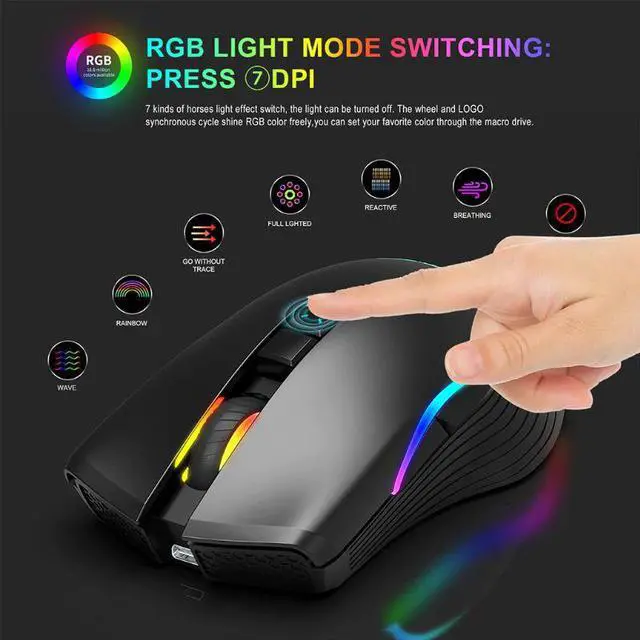Alt view image 2 of 5 - 2.4Ghz Wireless Gaming Mouse Rechargeable 2400DPI Adjustable RGB Gamer Mice N0HC