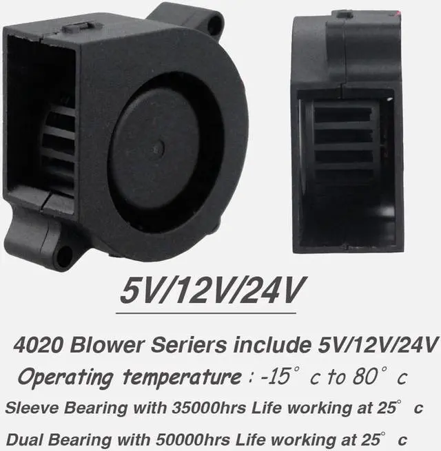 Alt view image 2 of 5 - 2 pcs 3D printer fan 40mm 4020 Turbo blower 24V 12V 5V Double ball sleeve Cooling fans 40x40x20mm for 3D printer cooler
