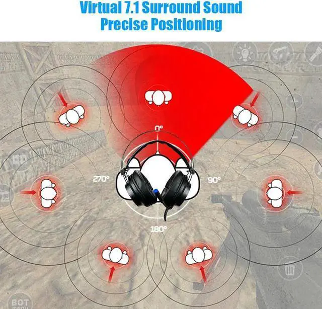 Alt view image 5 of 5 - Gaming headphone with Microphone USB Wired Earphone 7.1 Surround Sound Game Headset for PC PS4 Xbox One