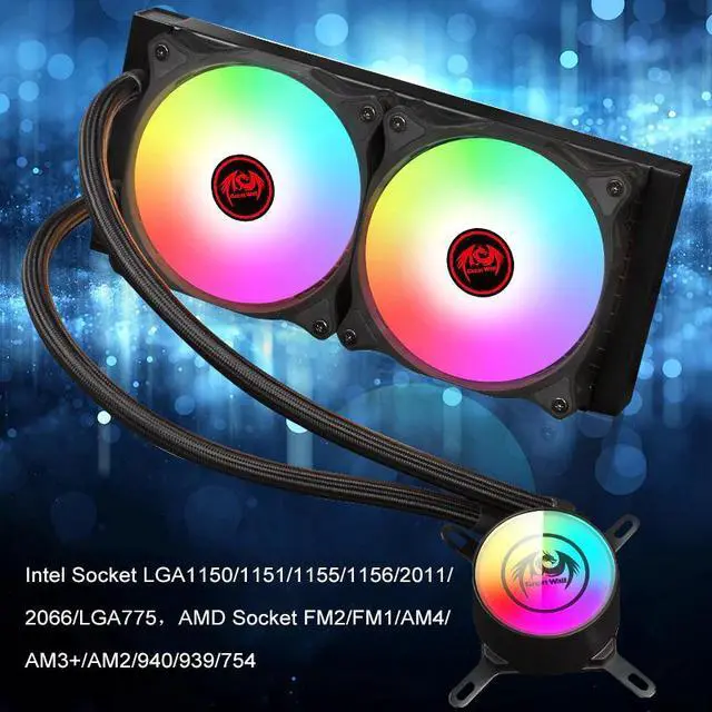 Alt view image 3 of 5 - RGB CPU Water Cooler PC Aura Sync 12cm Fan Radiator for LGA 1150 1151 2011 2066 775 AM3+ AM4 ARGB CPU Liquid Cooling