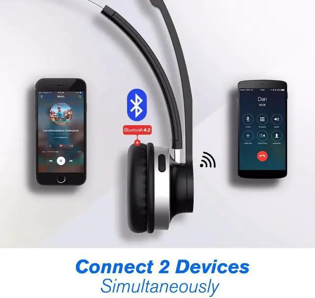 Alt view image 4 of 5 - HC3 Bluetooth 5.0 Headphone Dual Noise Cancelling Microphone Clear Wireless&Wired Headset For PC Laptop Call Center Phones