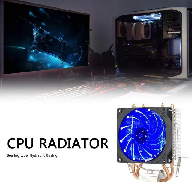 Alt view image 4 of 5 - 9cm CPU Cooling Fan CPU Cooler Master 2 Heat Pipes Ultra Silent Desktop LED Cooler Radiator  for Desktop PC Computer