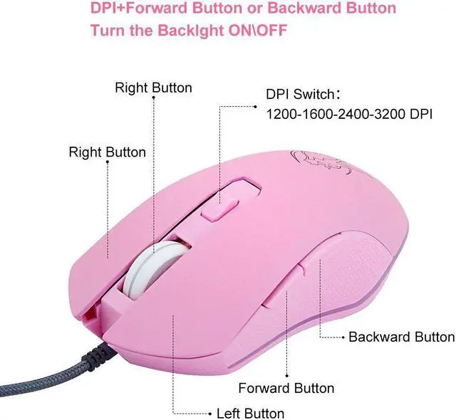 Alt view image 5 of 5 - Pink Computer Mouse Colorful Backlit Gaming Mice Optical Wired Fashion Sailor Moon Mouse Girl Mause 3200DPI For Laptop