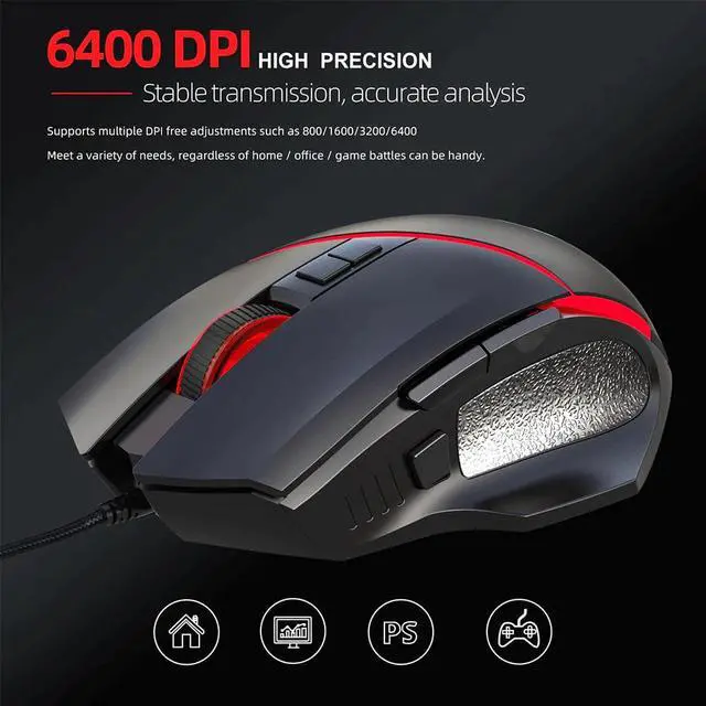 Alt view image 2 of 5 - Mouse Adjustable 6400DPI Mechanical  Mouse  7 Keys LED light Wired USB Mice For PC Laptop Professional