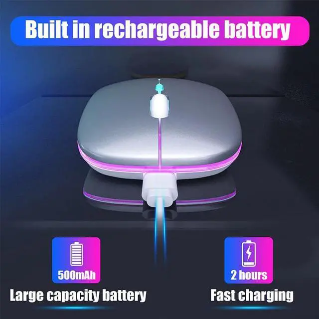 Alt view image 3 of 5 - i RGB Rechargeable Bluetooth Mouse Wireless Silent USB Ergonomic Light Mouse Gaming Optical PC  for Laptop LED Backlit