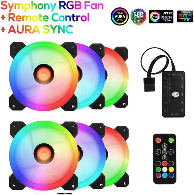 Alt view image 3 of 5 - 1 Set RGB Fan 120mm 5pin Dual Aura 1/3/6 pcs PC Fans Remote Controller Computer CPU Cooling Fan Adjustable RGB and Fan Speed