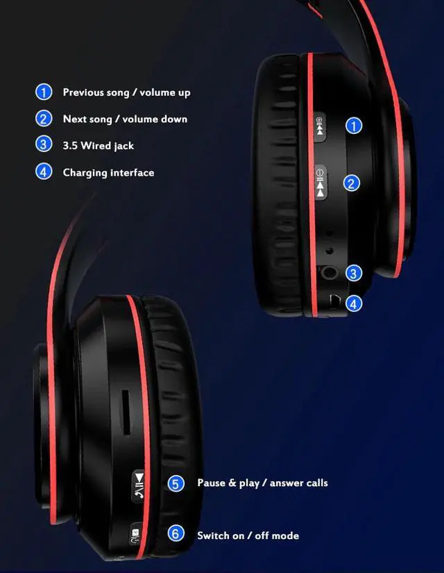 Alt view image 3 of 5 - Bluetooth5.0 Headphones Stereo Headset Led Foldable Gaming Earphone With Mic FM TF Card Noise Reduction Headphones